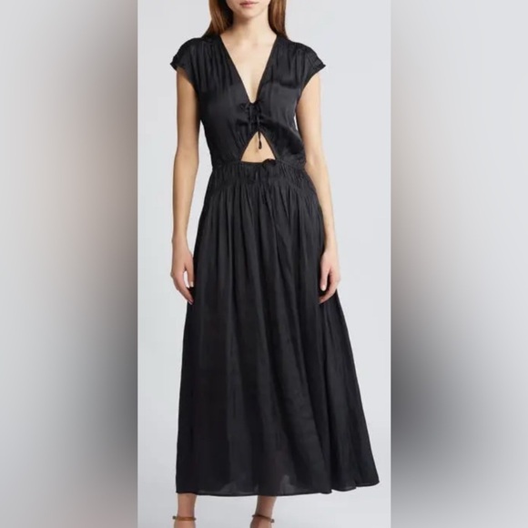Sessun Vittoria Cutout Satin Maxi Dress Black Size Medium - Picture 1 of 9